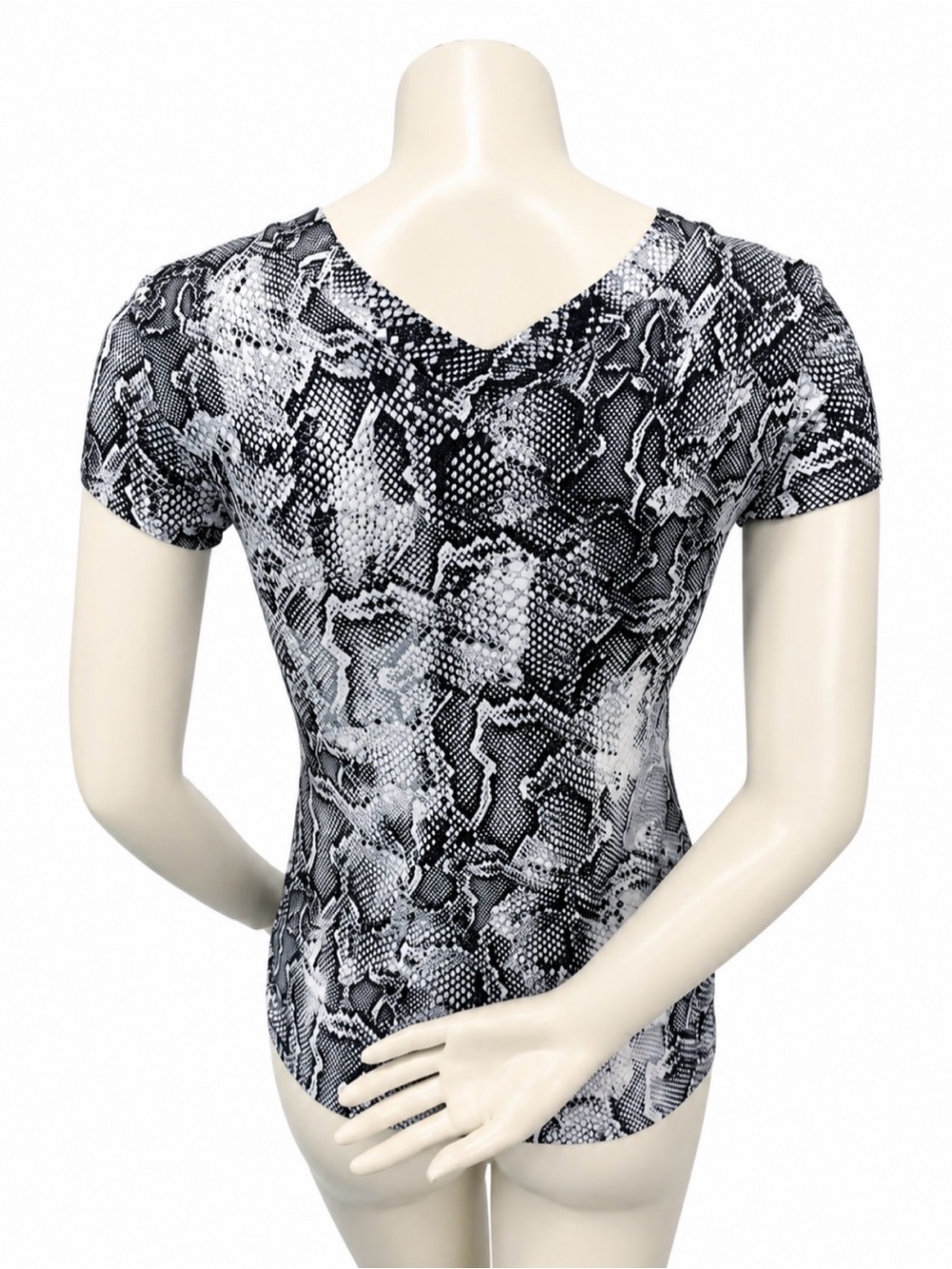 WHBM Snake Print V-Neck Stretch Top XS Black Gray Fitted - Picture 2 of 6